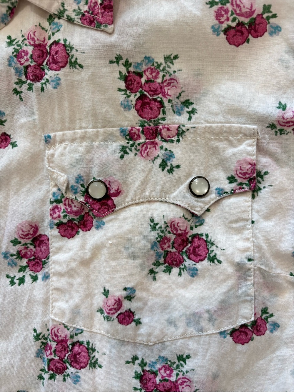 100% Cotton Romantic Western Cowgirl Shirt Roses Pearl Snap Pockets XL Mossimo - Picture 9 of 10